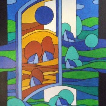 Painting titled "Miroir d'automne" by Michel Marant, Original Artwork, Acrylic Mounted on Wood Stretcher frame