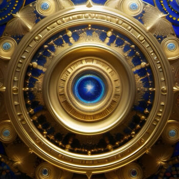 Artes digitais intitulada "Abstract golden cir…" por Davina Dugnas, Obras de arte originais, Trabalho Digital 2D