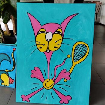 Painting titled "tenniswaou" by Salvadore C, Original Artwork, Acrylic Mounted on Wood Stretcher frame