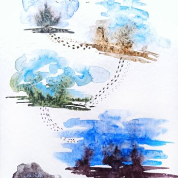 Ζωγραφική με τίτλο "Abstraction  5 trac…" από Natalia Buhaienko, Αυθεντικά έργα τέχνης, Ακουαρέλα