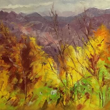 Pintura intitulada "Automne à Peira Cava" por Lydia Guigo, Obras de arte originais, Óleo Montado em Armação em madeira
