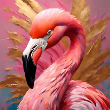 제목이 "Flamingo and gold"인 디지털 아트 Hazel로, 원작, AI 생성 이미지