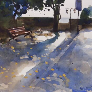 Ζωγραφική με τίτλο "Waiting seat 2" από Prashant Prabhu, Αυθεντικά έργα τέχνης, Ακουαρέλα
