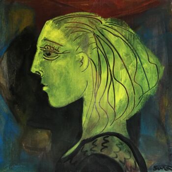 Painting titled "female head 6" by Simon Taylor, Original Artwork, Acrylic