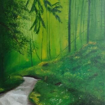 Pintura intitulada "forest stream" por Vladislav Guzeev, Obras de arte originais, Óleo Montado em Outro painel rígido
