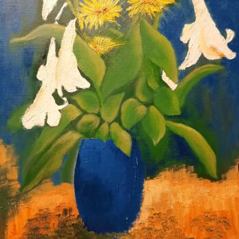 Peinture intitulée "Bouquet jaune et bl…" par Maryse Curinier-Rochette, Œuvre d'art originale, Huile
