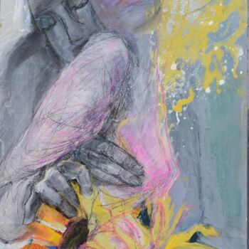 Painting titled "I'm gonna pick a fl…" by Anna Skorko, Original Artwork, Acrylic Mounted on Cardboard