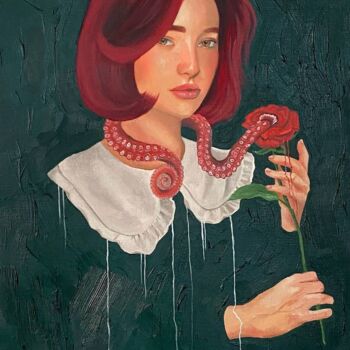Pittura intitolato "Guiding rose" da Vikonstanti, Opera d'arte originale, Olio Montato su Cartone