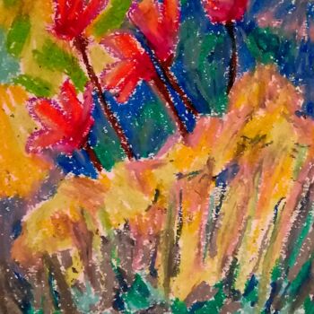 Painting titled "Cyclamen et plumes…" by Slobodan Spasojevic (Spaki), Original Artwork, Pastel