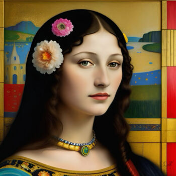 Digital Arts με τίτλο "Mona Lisa golden po…" από Davina Dugnas, Αυθεντικά έργα τέχνης, 2D ψηφιακή εργασία