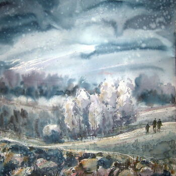 Schilderij getiteld "Примхи зими" door Volodimir Kudlai, Origineel Kunstwerk, Aquarel
