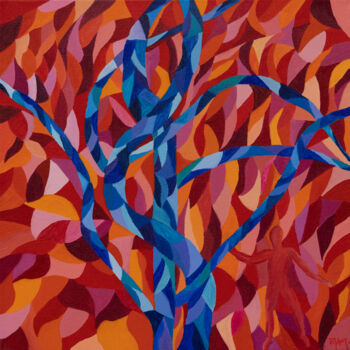 Peinture intitulée "Arbre Bleu - Béji A…" par Art Et Inclusion Exposition, Œuvre d'art originale, Huile