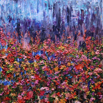 Pittura intitolato "Crocus Meadow" da Kenneth Halvorsen, Opera d'arte originale, Olio Montato su Telaio per barella in legno