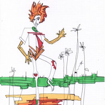 Drawing titled "l'homme grue" by Jaji, Original Artwork, Marker
