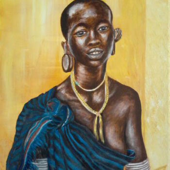 Peinture intitulée "L'Africaine" par Isabelle Blanc, Œuvre d'art originale, Acrylique Monté sur Châssis en bois