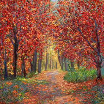 绘画 标题为“Autumnal Stroll” 由Kenneth Halvorsen, 原创艺术品, 油 安装在木质担架架上