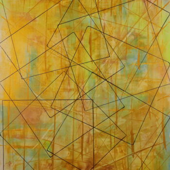 Painting titled "GOLDEN GEOMETRY" by Coco, Original Artwork, Acrylic Mounted on Wood Stretcher frame