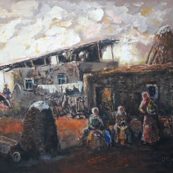 Ζωγραφική με τίτλο "DUSK IN THE VILLAGE" από Serkhach, Αυθεντικά έργα τέχνης, Λάδι Τοποθετήθηκε στο Ξύλινο φορείο σκελετό