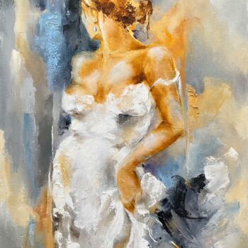 Peinture intitulée "La femme à la perle" par Isabelle Labrize, Œuvre d'art originale, Huile Monté sur Châssis en bois