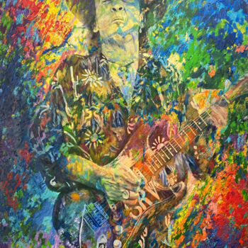 Painting titled "Stevie Ray Van" by Kenneth Halvorsen, Original Artwork, Oil Mounted on Wood Stretcher frame