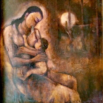 绘画 标题为“Mother and Child” 由Kumara Rathnayaka, 原创艺术品, 丙烯 安装在木质担架架上