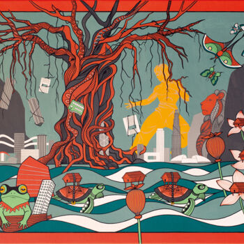 Картина под названием "La Nature reprend s…" - Paintings By Lore, Подлинное произведение искусства, Акрил Установлен на Дере…