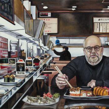 Painting titled "Bon appétit!" by Maria Petroff, Original Artwork, Oil Mounted on Wood Stretcher frame
