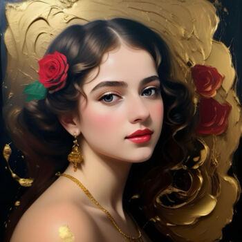 Grafika cyfrowa / sztuka generowana cyfrowo zatytułowany „Rose and gold” autorstwa Davina Dugnas, Oryginalna praca, 2D praca…