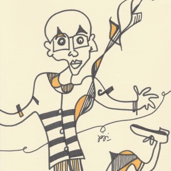 Drawing titled "homme dans le vent" by Jaji, Original Artwork, Marker
