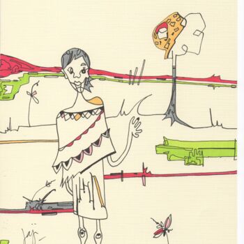 Drawing titled "dans la nature" by Jaji, Original Artwork, Marker