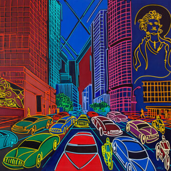 Painting titled "Gente, Máquinas e C…" by Dek, Original Artwork, Acrylic Mounted on Wood Stretcher frame