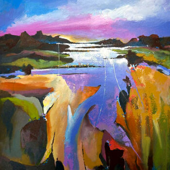 Schilderij getiteld "Riverside Reflection" door Avinash Pise, Origineel Kunstwerk, Acryl