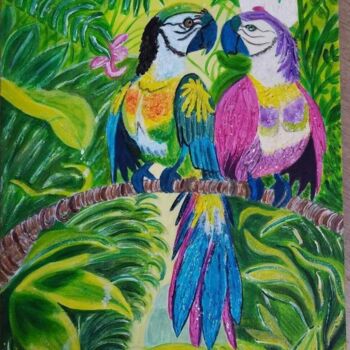 Peinture intitulée "couple de perroquets" par Angélique Marchese, Œuvre d'art originale, Acrylique