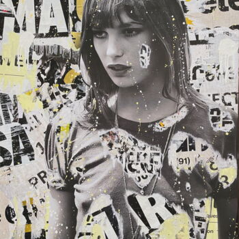 Painting titled "Jane iconic" by Chris Rose, Original Artwork, Collages Mounted on Wood Stretcher frame