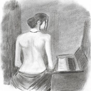 图画 标题为“Jeune fille au piano” 由Eric Audry, 原创艺术品, 木炭