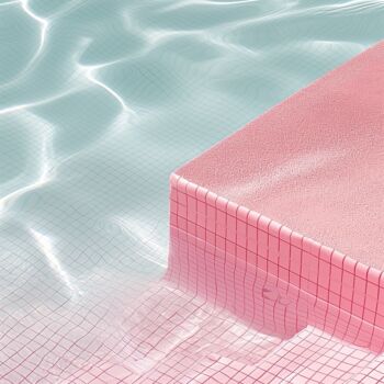 「Pool 40, 2024」というタイトルのデジタルアーツ Jil Andersによって, オリジナルのアートワーク, AI生成画像 プレキシガラスにマウント