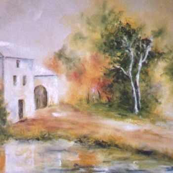 Painting titled "un coin de campagne" by Géraldine Streichert, Original Artwork, Oil