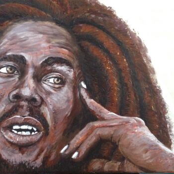 Painting titled "Lion waiting" by Eric Garnier (Idji), Original Artwork, Acrylic Mounted on Wood Stretcher frame