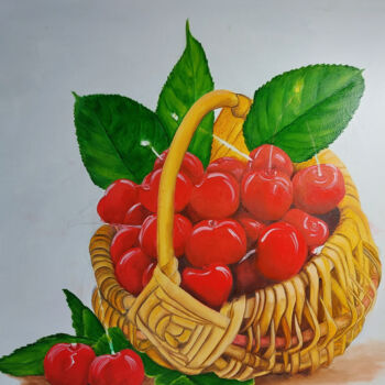 Pintura titulada "le panier de cerises" por Nicole Pèpe Gaumier, Obra de arte original, Oleo Montado en Bastidor de camilla…