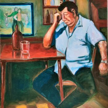 Peinture intitulée "Au Café" par Albina Urbanek, Œuvre d'art originale, Huile