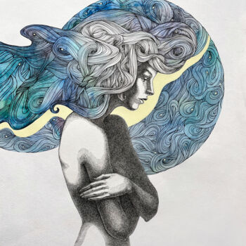 Rysunek zatytułowany „My fool moon” autorstwa Yauheniya Oshmian, Oryginalna praca, Atrament