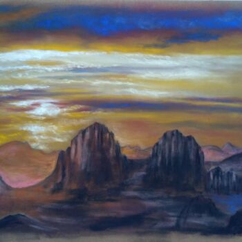 Dessin intitulée "Montagnes turques" par Isabelle Blanc, Œuvre d'art originale, Pastel