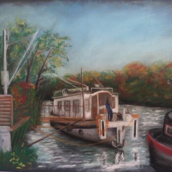 Drawing titled "Quai de l'industrie…" by Isabelle Blanc, Original Artwork, Pastel