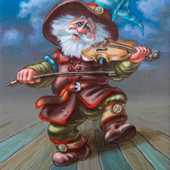 Painting titled "Dance with a violin" by Victor Molev, Original Artwork, Oil Mounted on Cardboard
