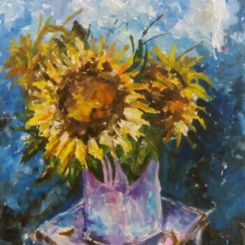 Painting titled "Подсолнухи" by Ivan Okonenko, Original Artwork, Gouache