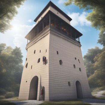 图画 标题为“tower babel future” 由Eduardo Vidal, 原创艺术品, AI生成的图像