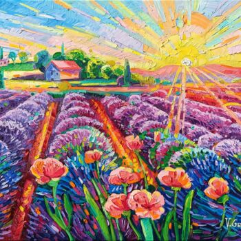 제목이 "Tender sunset on th…"인 미술작품 Vanya Georgieva로, 원작, 기름 나무 들것 프레임에 장착됨