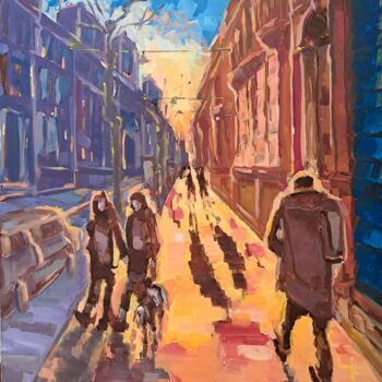 Painting titled "Boulevard Longchamp…" by Olga Dalzon, Original Artwork, Oil Mounted on Wood Stretcher frame