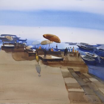 Painting titled "Quietude flows amid…" by Prashant Prabhu, Original Artwork, Watercolor