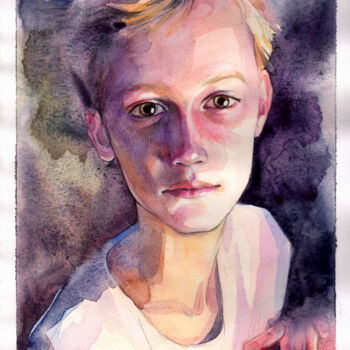 Painting titled ""Boy and light"" by Leyla Zhunus, Original Artwork, Watercolor